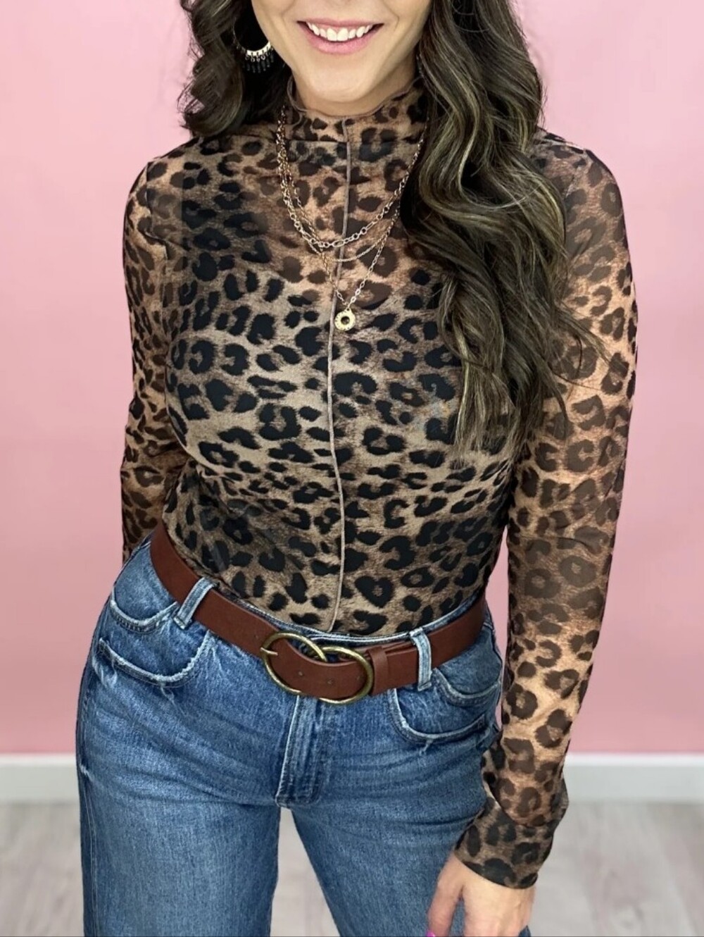 Semi-sheer Scarlett Top In Cheetah Great for Latering and/or wirh a Bralette M